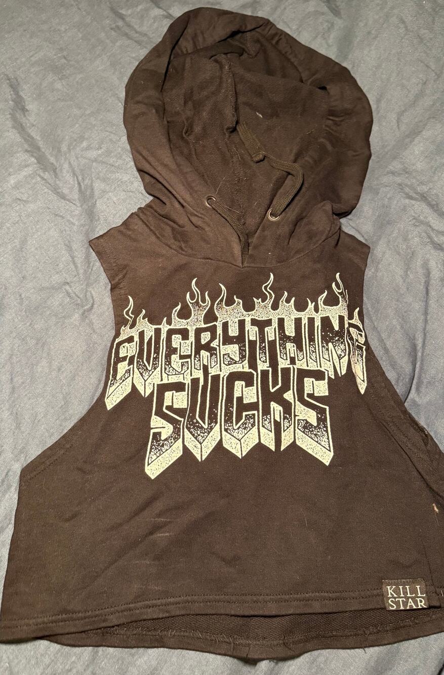Killstar Black Sleeveless Hooded Crop Top Size Small